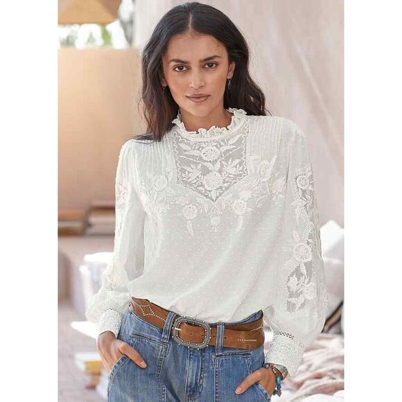Sundance | Women | Ivory Prairie Farm Ruffled Lace Bib Collar Blouse | Sz Large - Picture 16 of 16